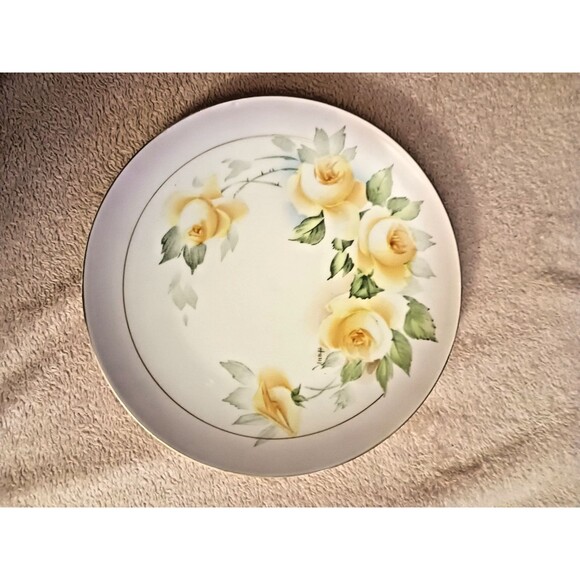 Antique PT Bavaria Studio Hand Painted Artist Signed Yellow Rose Plate Vintage - Picture 2 of 8